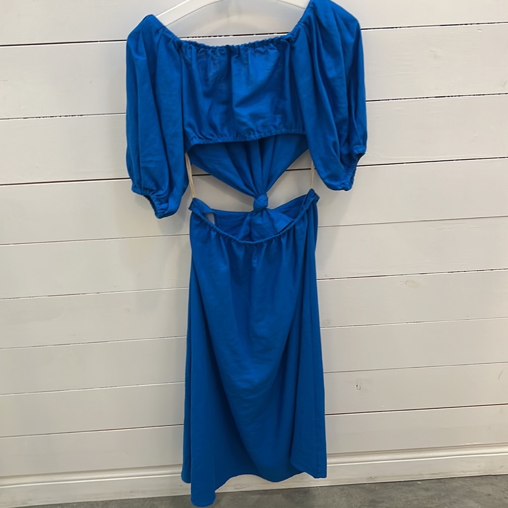 FARM Rio Blue Off-Shoulder Midi Dress - Picture 2 of 2